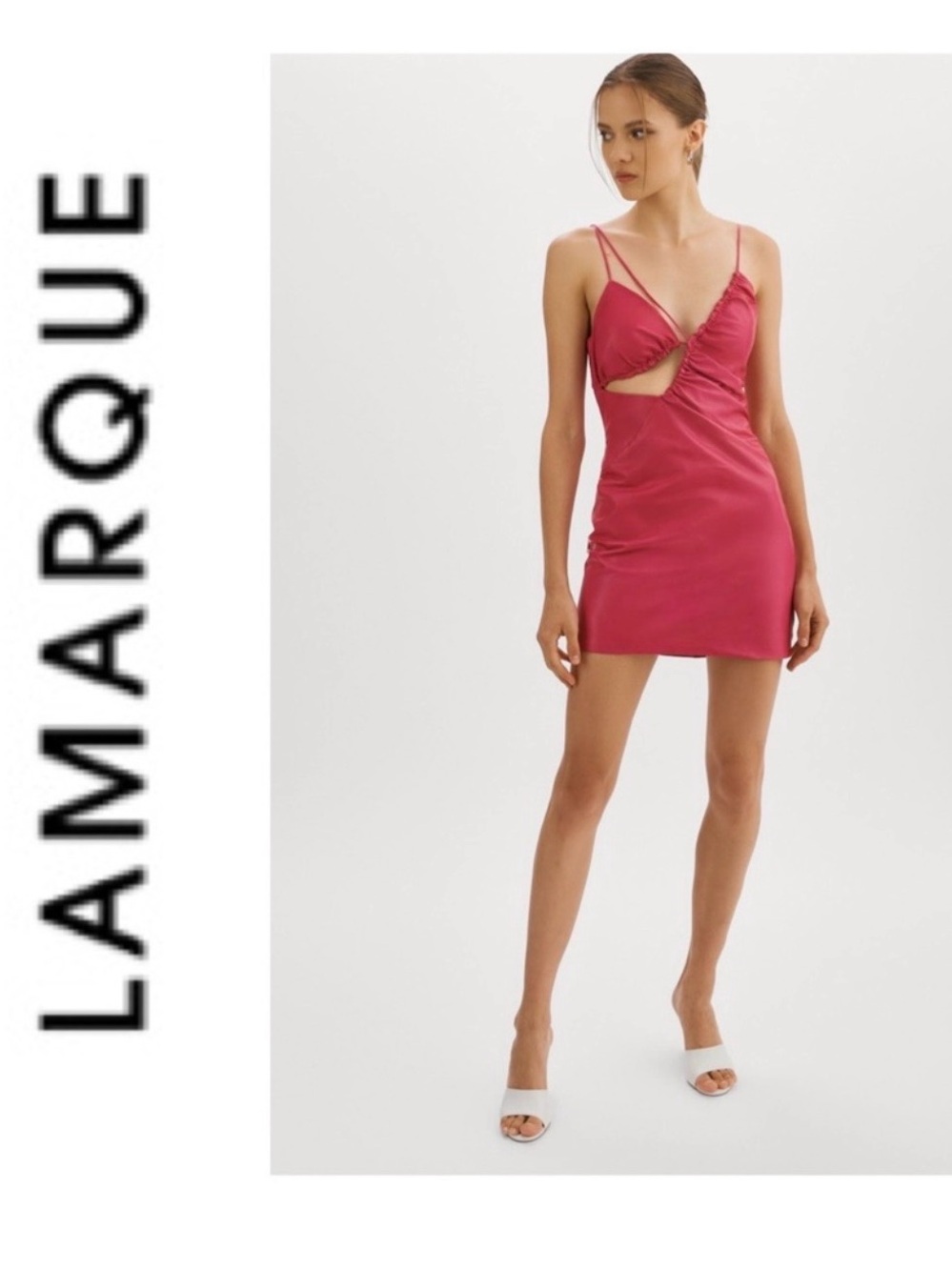 Lamarque Hot Pink Satin Twist-Cut Mini Dress
